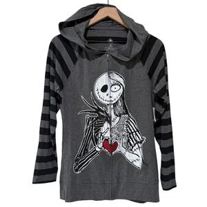 Disney The Nightmare Before Christmas Hoodie Jacket Womens Sz M Tim Burton Gray